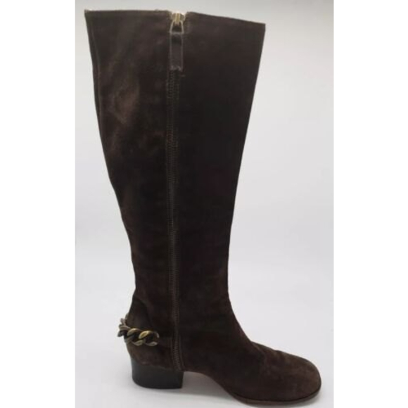 Michael Kors Riding Boot Womens Size 6 M Chain Embellishment Brown Suede Zip Up - Picture 2 of 11